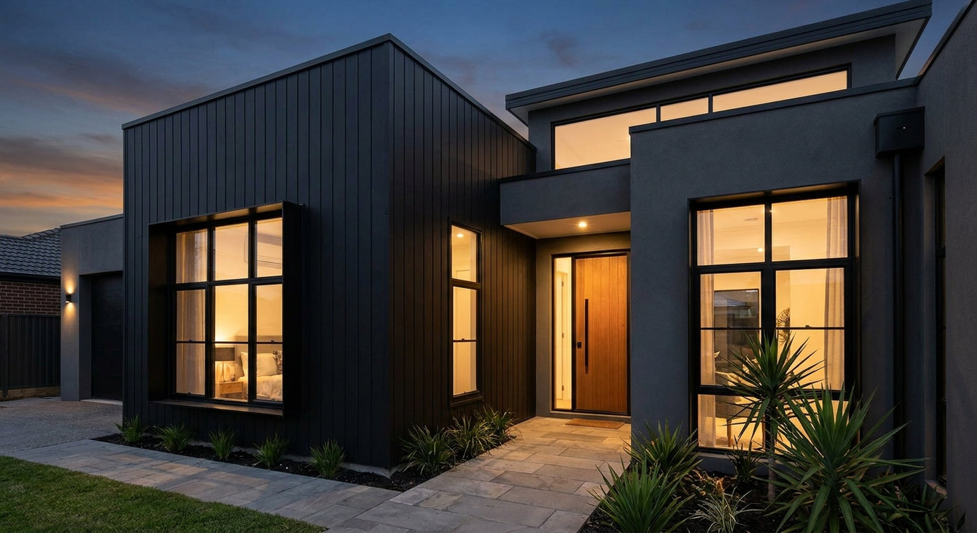 Black exterior cladding for rendered house walls