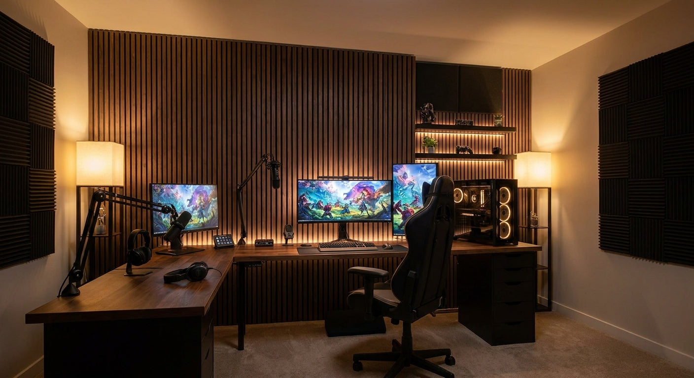Acoustic wood panels for gaming and esports rooms