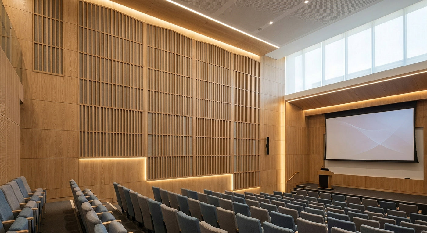 Acoustic wood panels for university lecture theatres