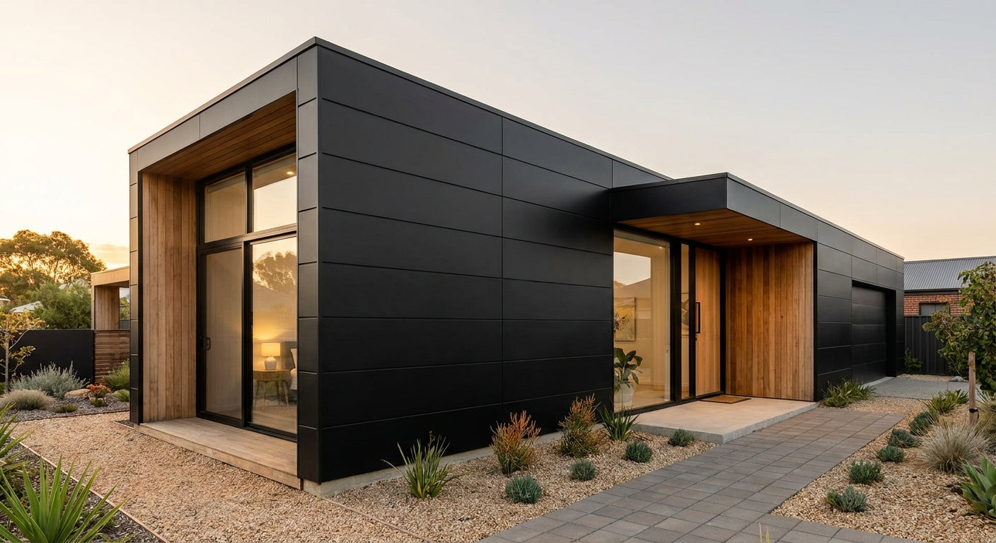 Black cladding panels for new build house exteriors