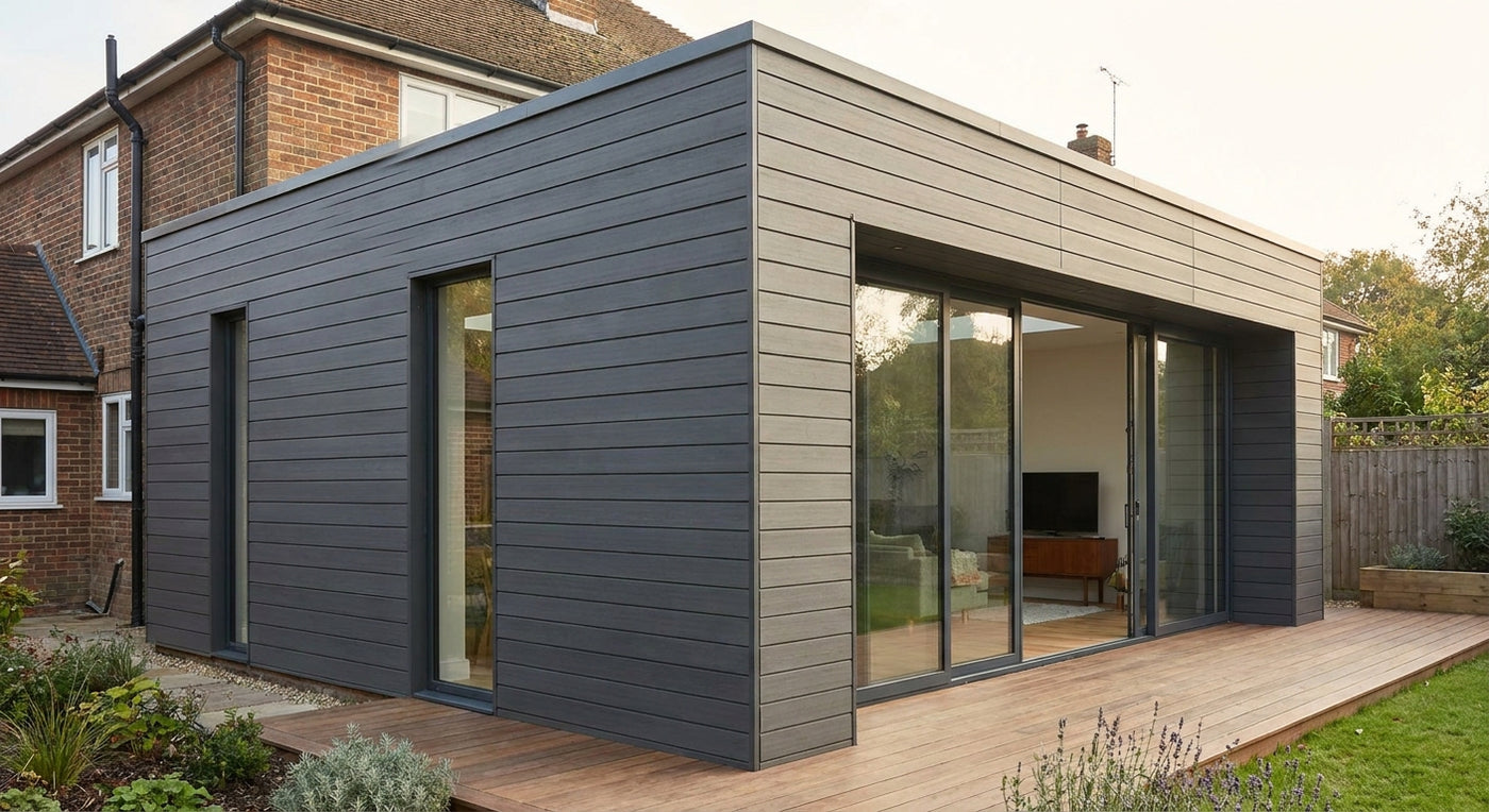 Composite cladding panels for extension walls