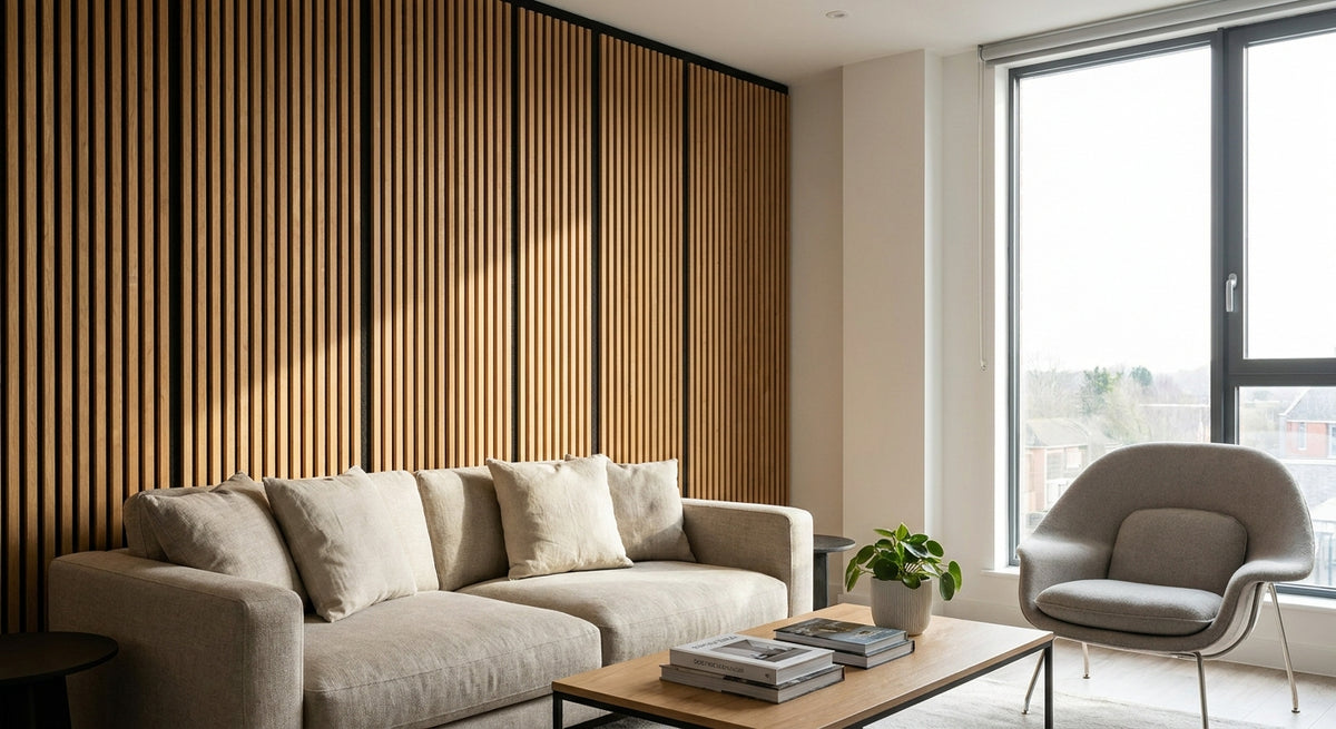 Acoustic wood panels for build-to-rent apartment interiors