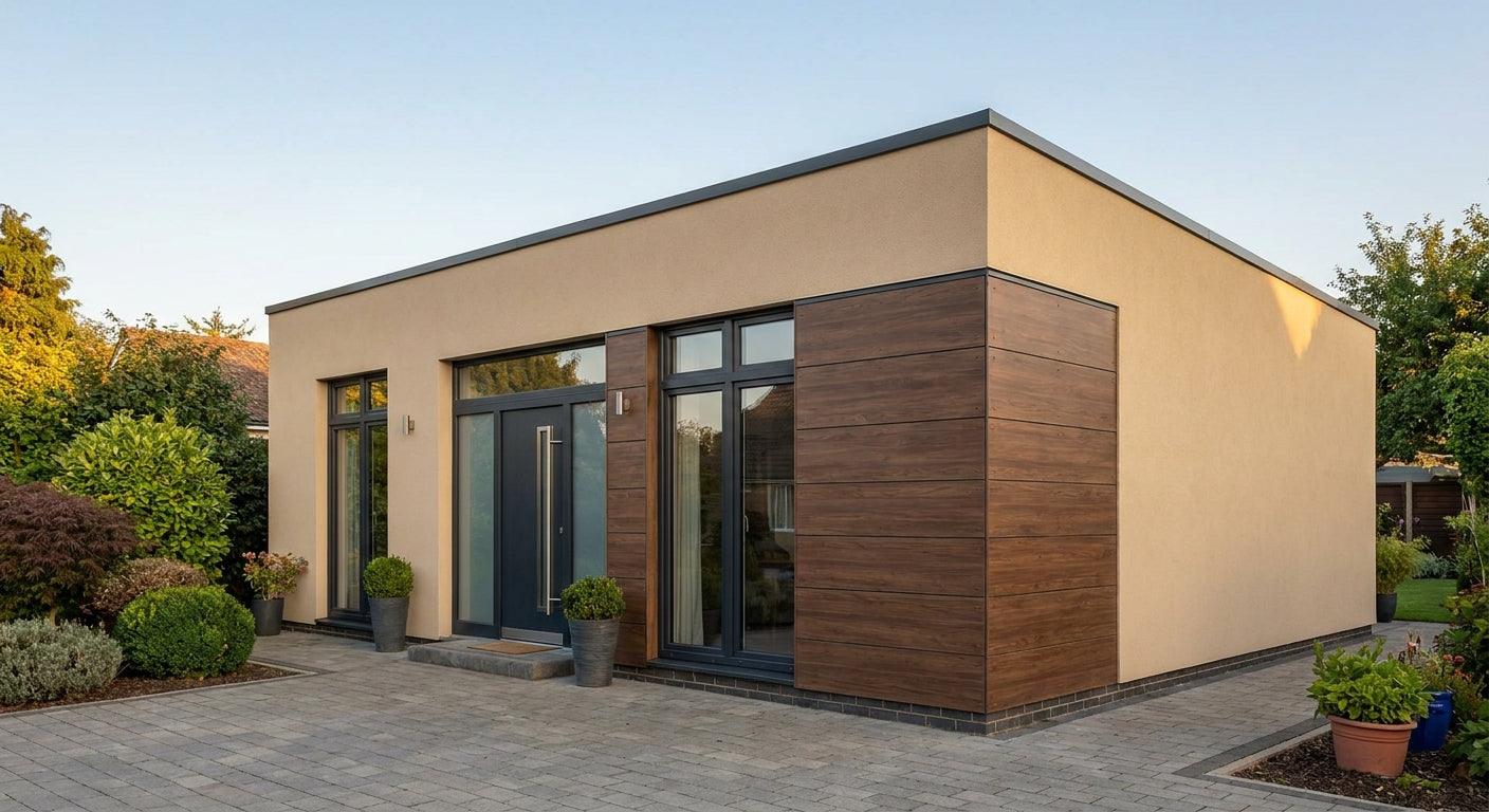 Exterior wall cladding for rendered garage conversions
