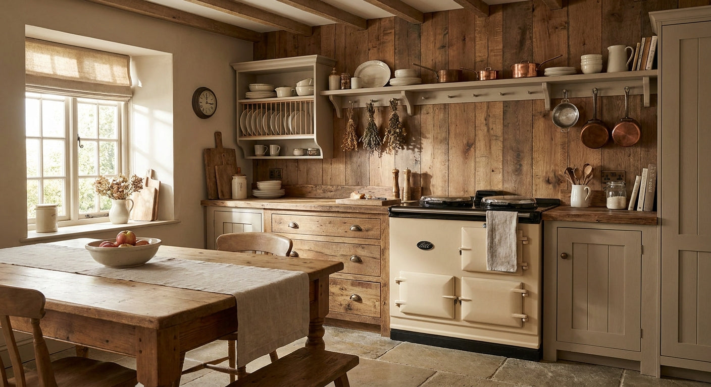 Forest oak wall panels for rustic country kitchen walls