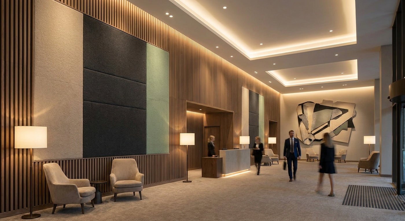 Acoustic panels for hotel lobby walls