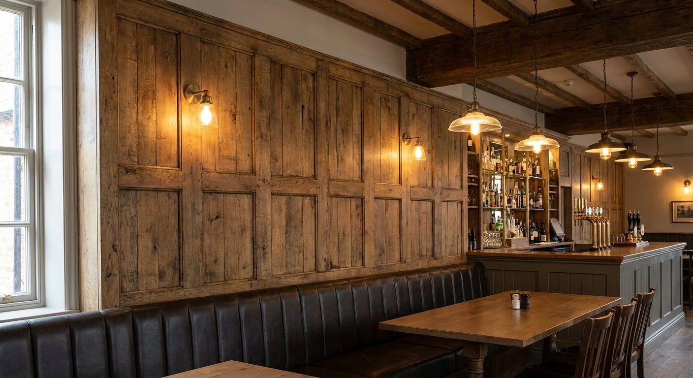 Wooden wall panels for pub and bar refurbishments