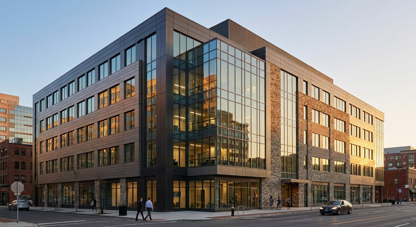 Facade cladding for commercial office buildings