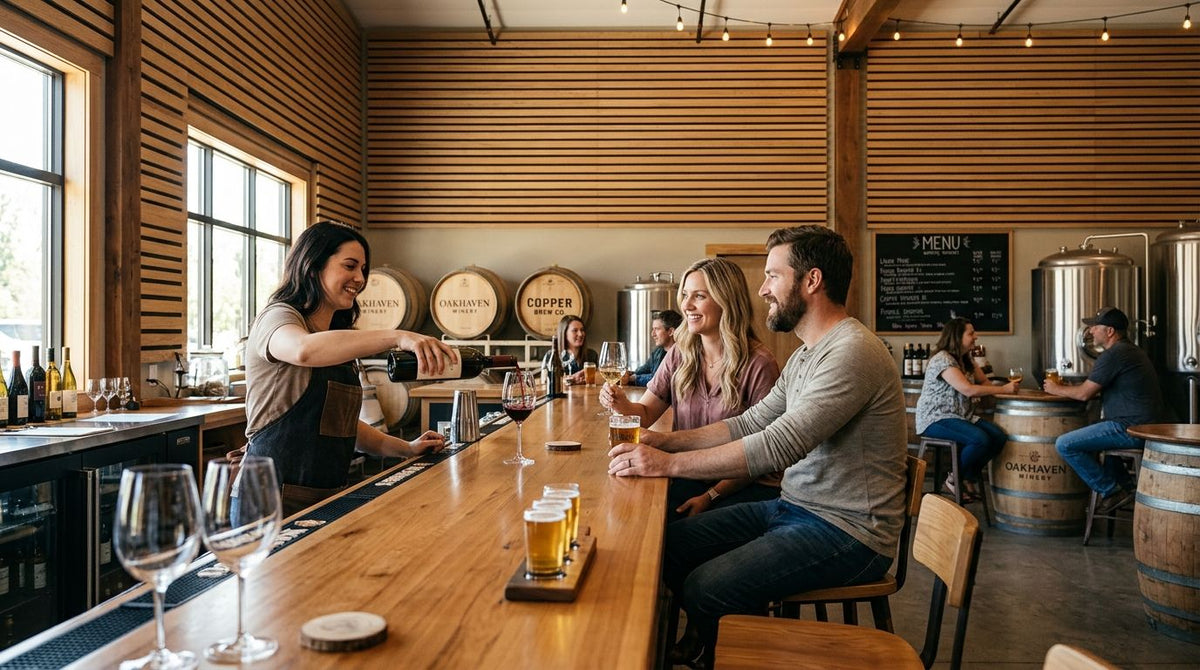 Acoustic wood panels for winery and brewery tasting rooms