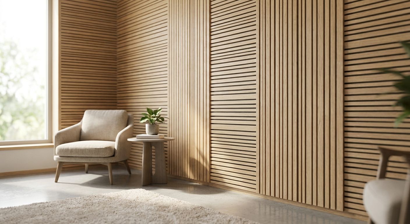 Acoustic wood panels for office quiet rooms and wellness pods