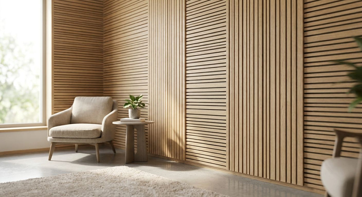 Acoustic wood panels for office quiet rooms and wellness pods