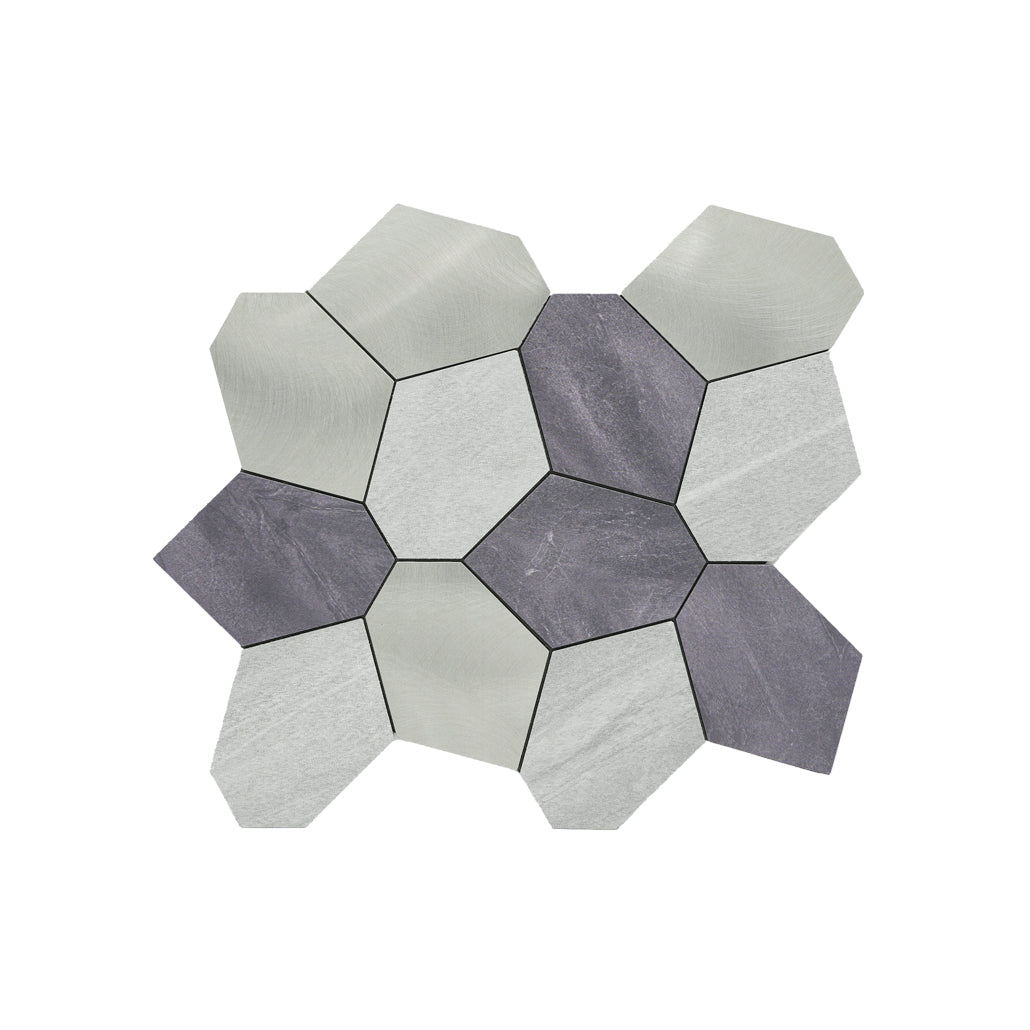 Polygon Gray Peel & Stick Splashback | 30×26.2 cm | Self-Adhesive Mosaic Tile