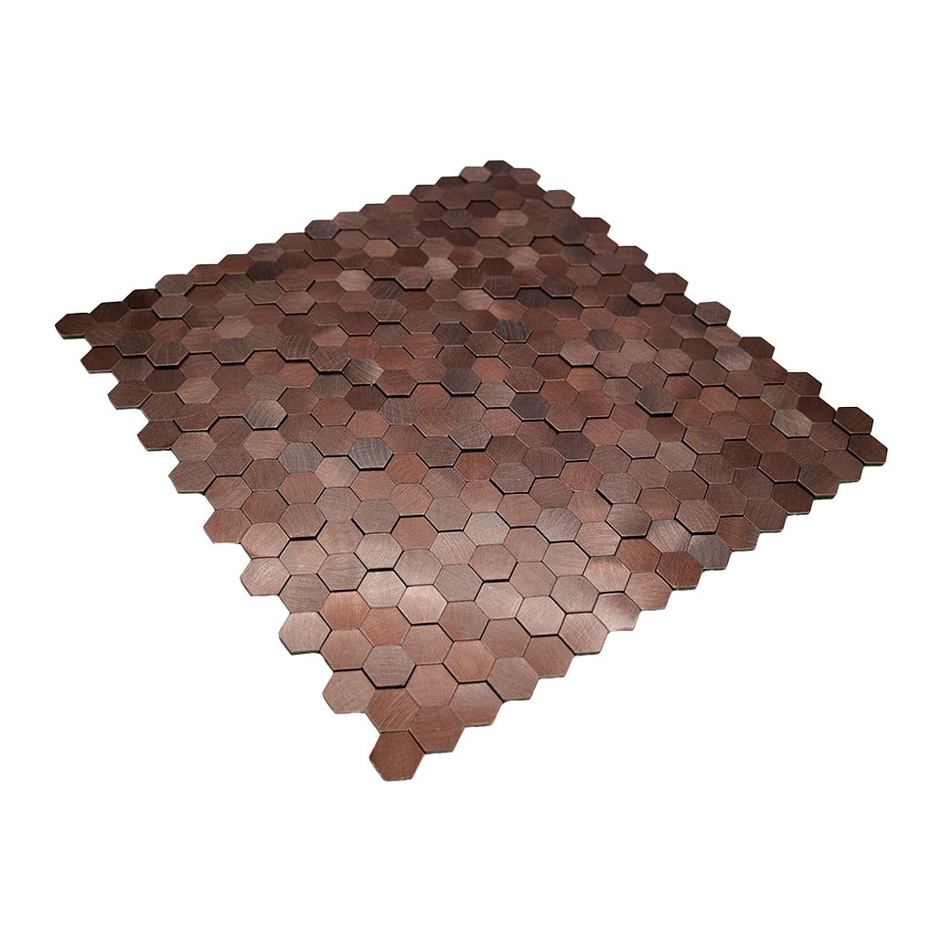 Mini Hexagon 3D Dark Copper Peel & Stick Splashback | 29.8×30.7 cm | Self-Adhesive Mosaic Tile