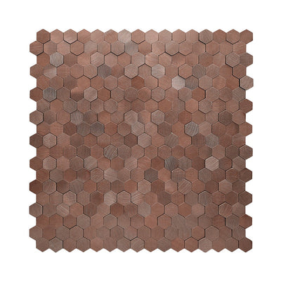 Mini Hexagon 3D Dark Copper Peel & Stick Splashback | 29.8×30.7 cm | Self-Adhesive Mosaic Tile