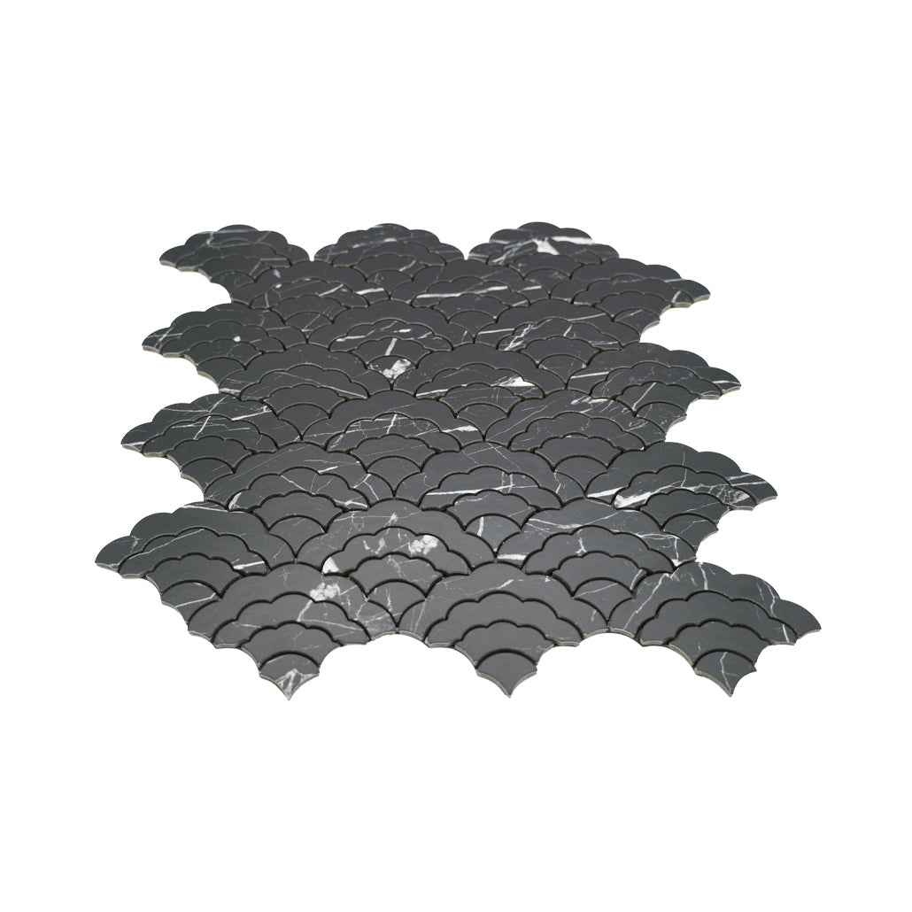 Fan Black Peel & Stick Splashback | 26.8×28.1 cm | Self-Adhesive Mosaic Tile