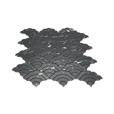 Fan Black Peel & Stick Splashback | 26.8×28.1 cm | Self-Adhesive Mosaic Tile