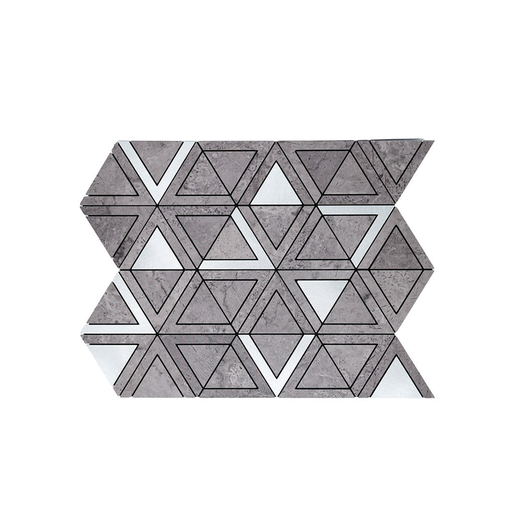 Triangle Gray Silver Peel & Stick Splashback | 28.7×33.1 cm | Self-Adhesive Mosaic Tile