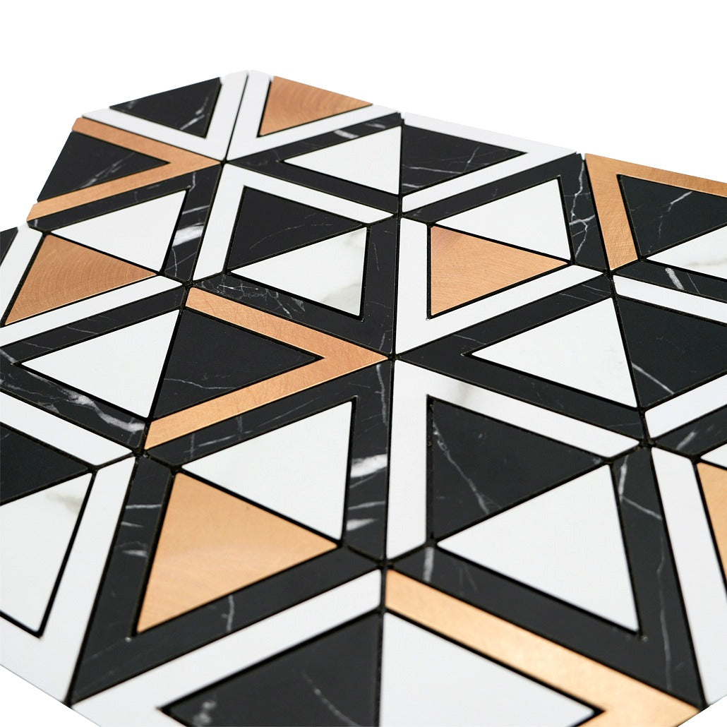 Triangle Black White-Gold Peel & Stick Splashback | 28.7×33.1 cm | Self-Adhesive Mosaic Tile