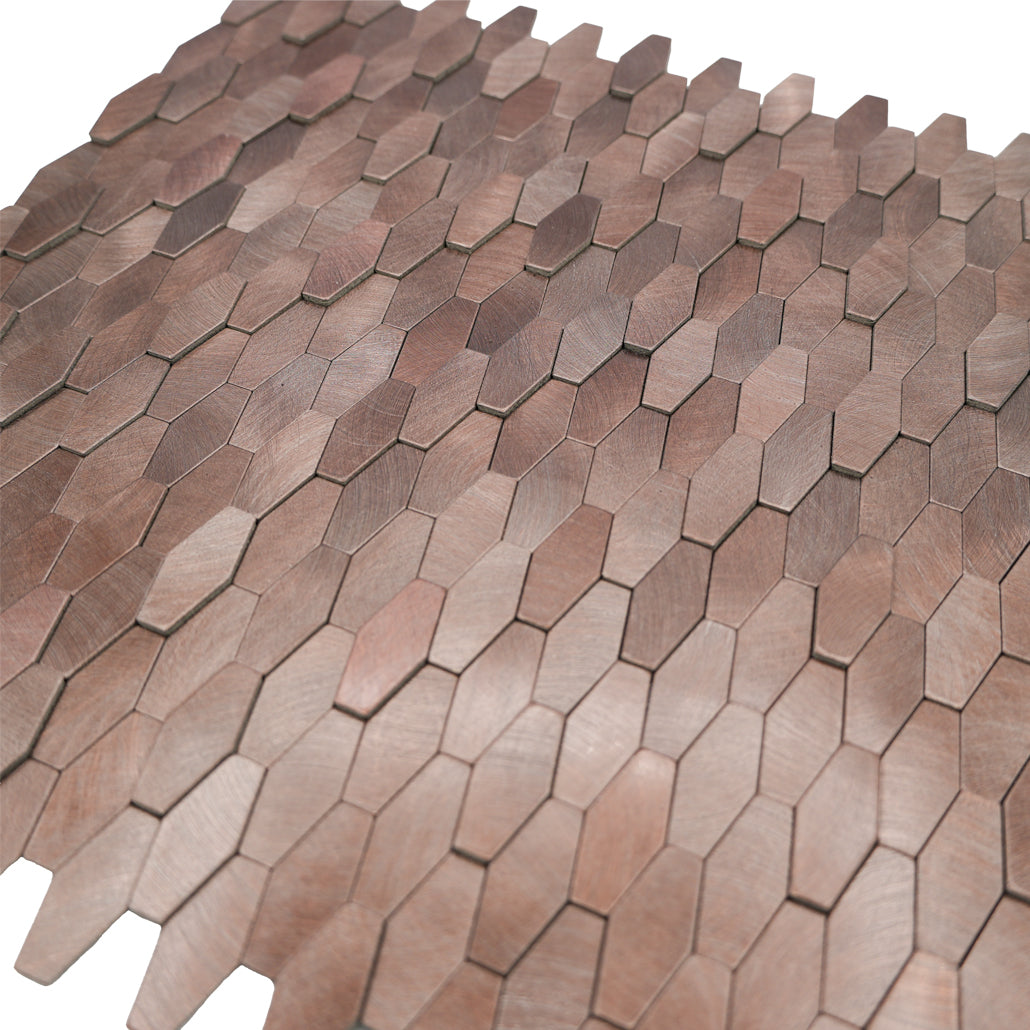 Picket 3D Dark Copper Peel & Stick Splashback | 31×30 cm | Self-Adhesive Mosaic Tile