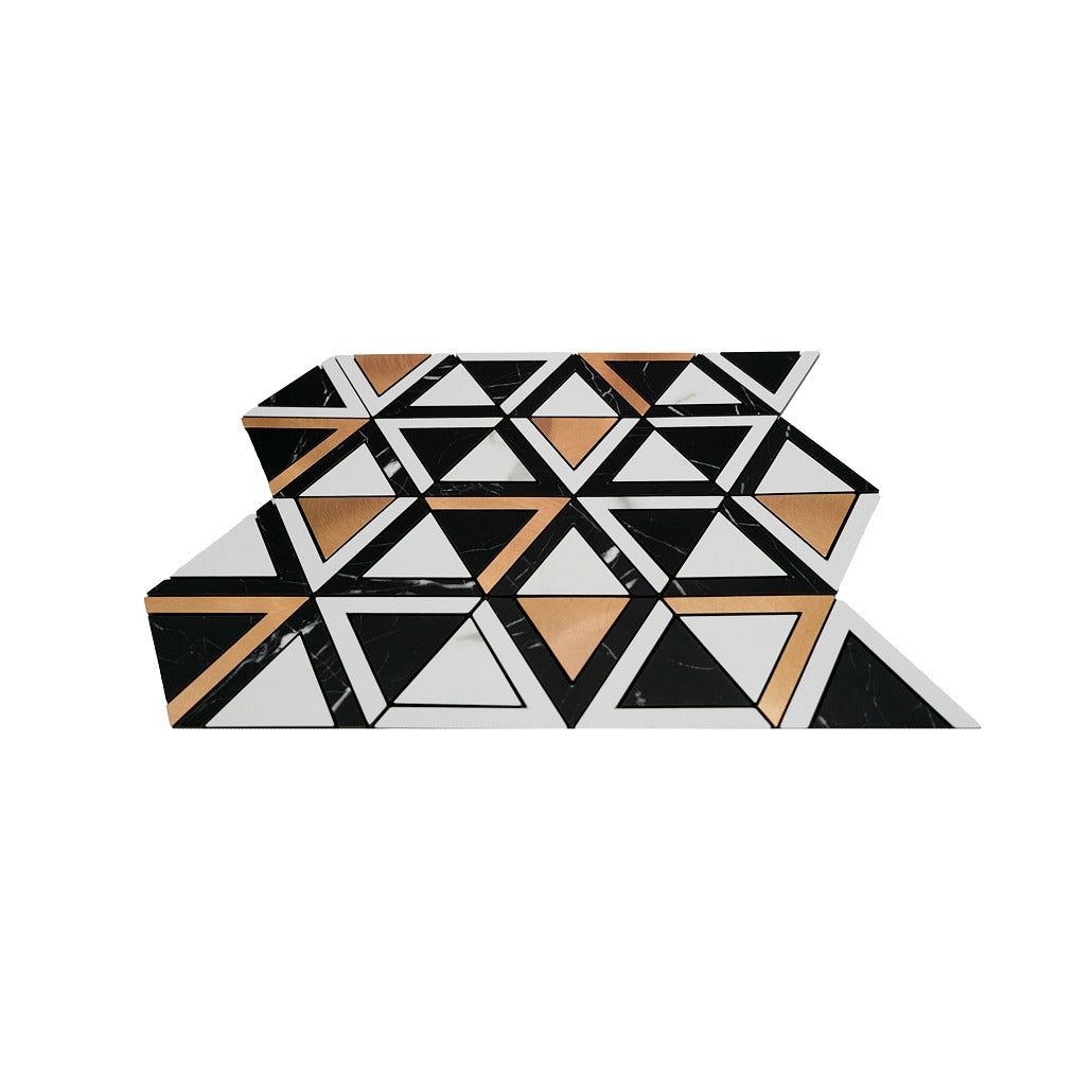 Triangle Black White-Gold Peel & Stick Splashback | 28.7×33.1 cm | Self-Adhesive Mosaic Tile
