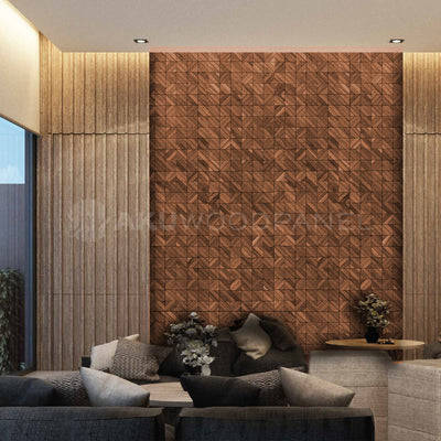 Clover Brown 3D Decorative Wall Panel 60x60cm Handcrafted Aku Woodpanel UK