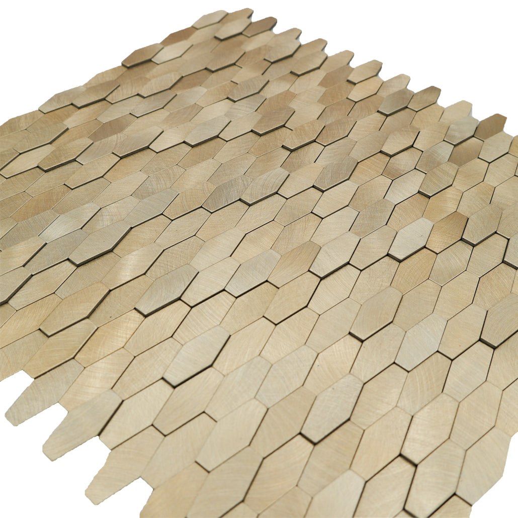 Picket 3D Gold Peel & Stick Splashback | 31×30 cm | Self-Adhesive Mosaic Tile