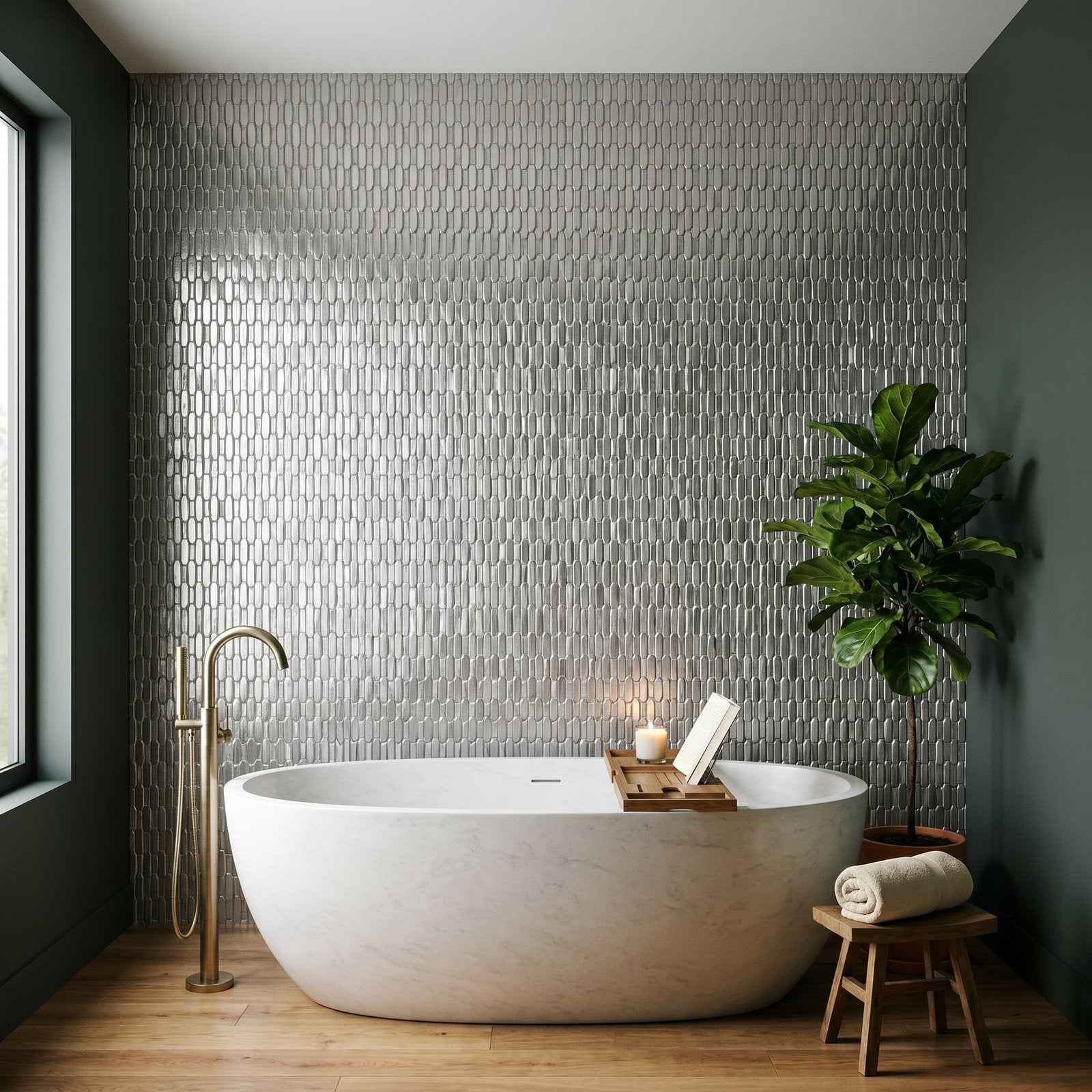 Picket 3D Gray Peel & Stick Splashback | 31×30 cm | Self-Adhesive Mosaic Tile