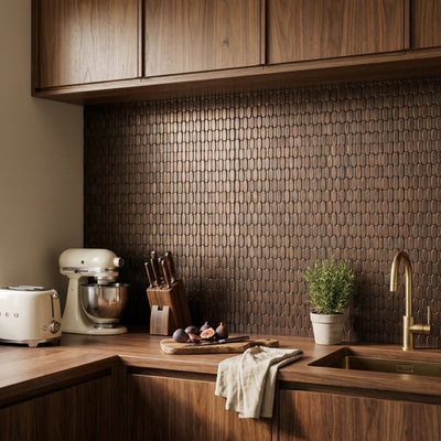 Picket 3D Dark Copper Peel & Stick Splashback | 31×30 cm | Self-Adhesive Mosaic Tile