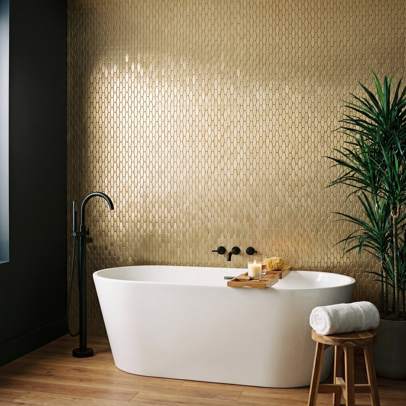 Picket 3D Gold Peel & Stick Splashback | 31×30 cm | Self-Adhesive Mosaic Tile