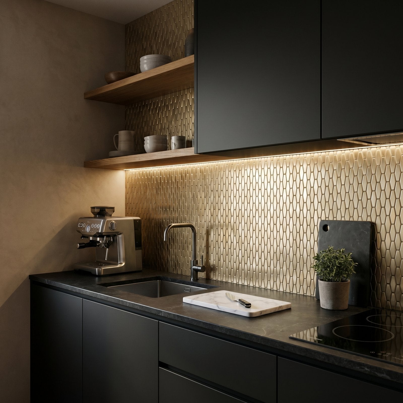 Picket 3D Gold Peel & Stick Splashback | 31×30 cm | Self-Adhesive Mosaic Tile