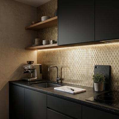 Picket 3D Gold Peel & Stick Splashback | 31×30 cm | Self-Adhesive Mosaic Tile