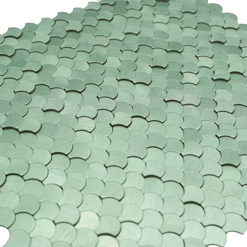 Fish Scale 3D Pastel Green Peel & Stick Splashback | 28.8×29.8 cm | Self-Adhesive Mosaic Tile