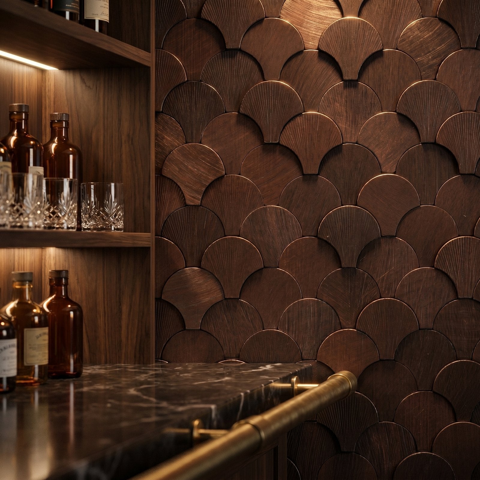 Fish Scale 3D Dark Copper Peel & Stick Splashback | 28.8×29.8 cm | Self-Adhesive Mosaic Tile