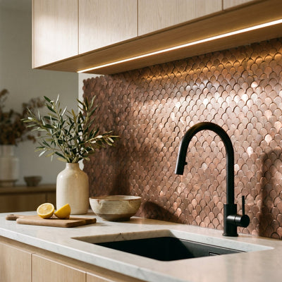 Fish Scale 3D Dark Copper Peel & Stick Splashback | 28.8×29.8 cm | Self-Adhesive Mosaic Tile