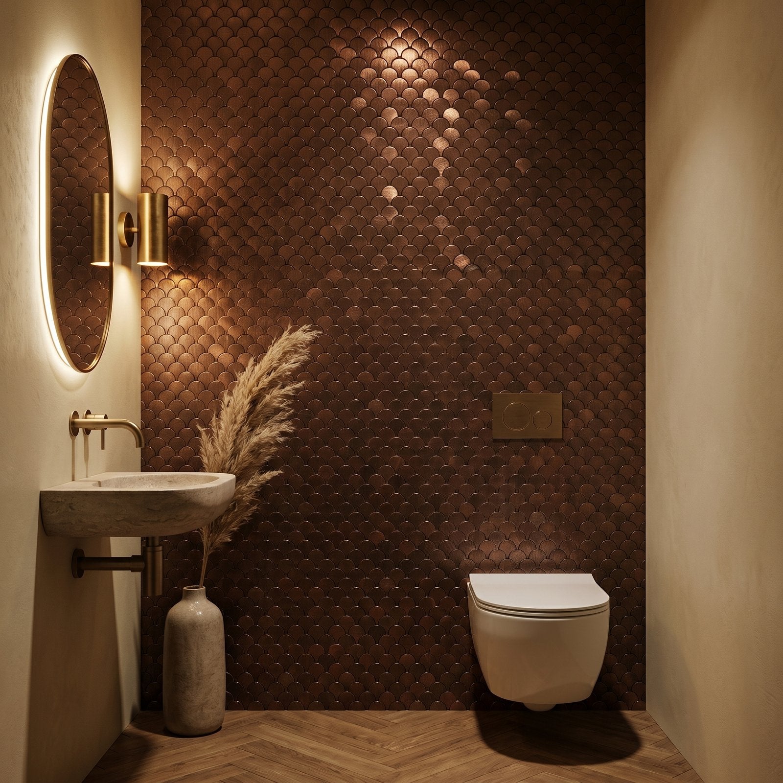 Fish Scale 3D Dark Copper Peel & Stick Splashback | 28.8×29.8 cm | Self-Adhesive Mosaic Tile