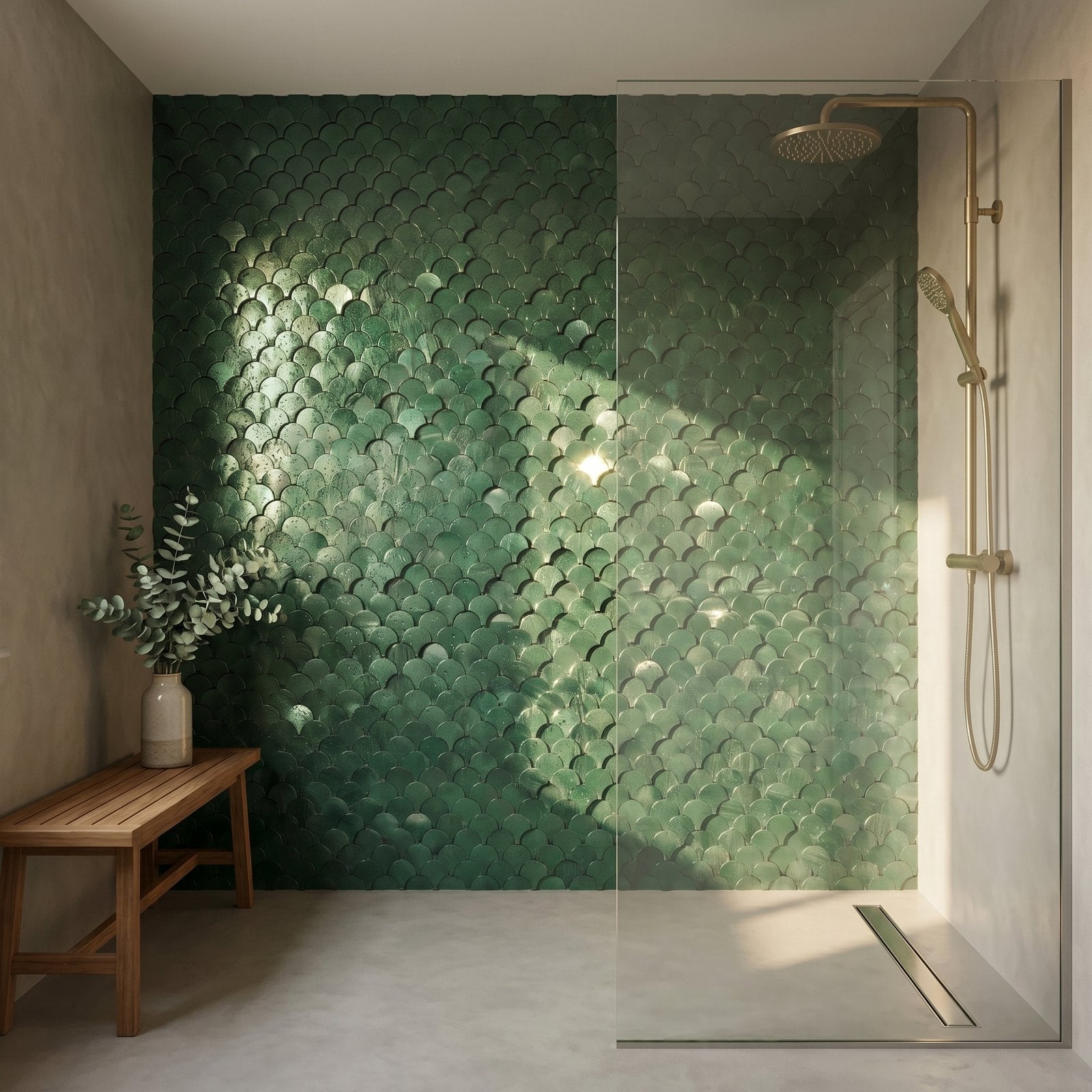 Fish Scale 3D Dark Green Peel & Stick Splashback | 28.8×29.8 cm | Self-Adhesive Mosaic Tile
