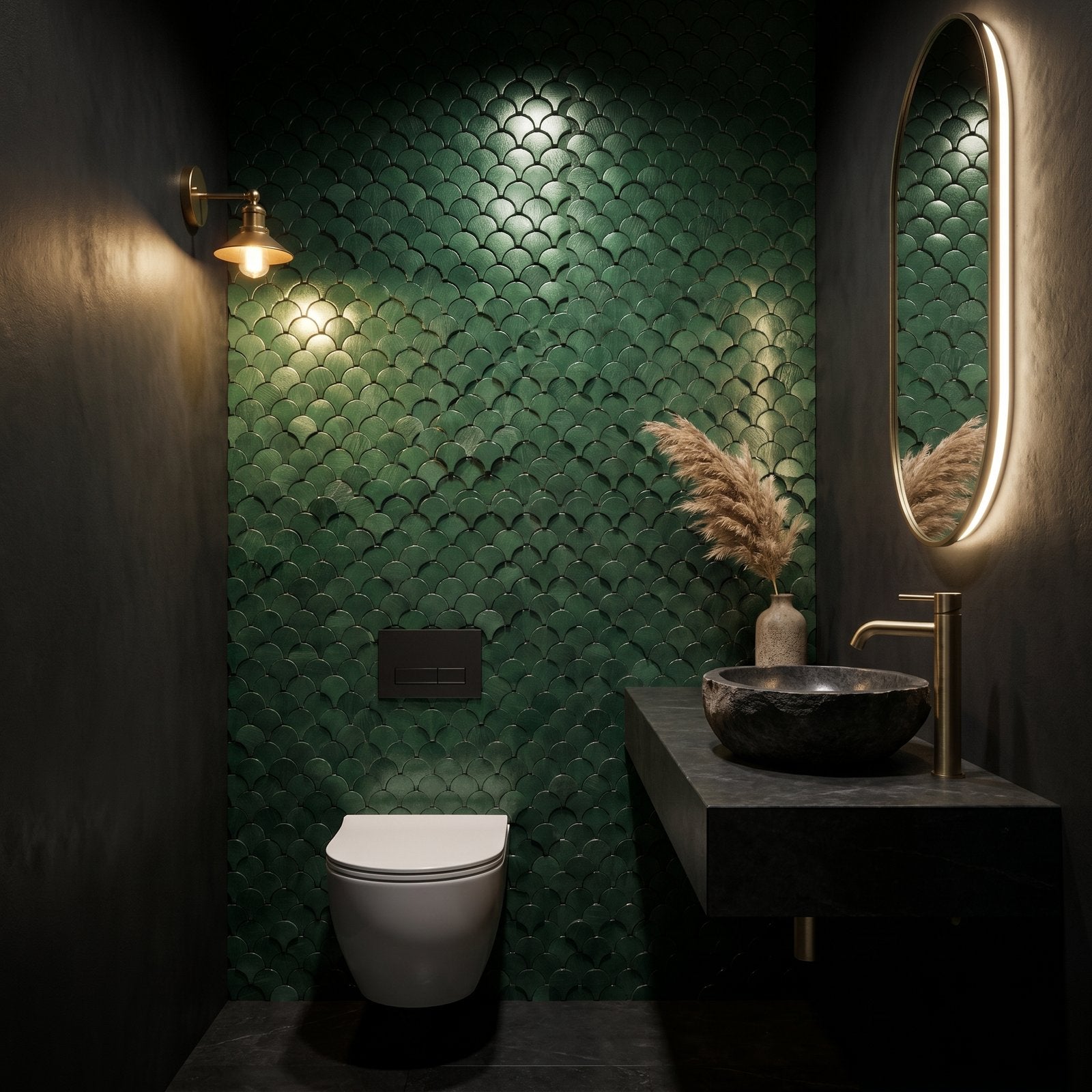 Fish Scale 3D Dark Green Peel & Stick Splashback | 28.8×29.8 cm | Self-Adhesive Mosaic Tile