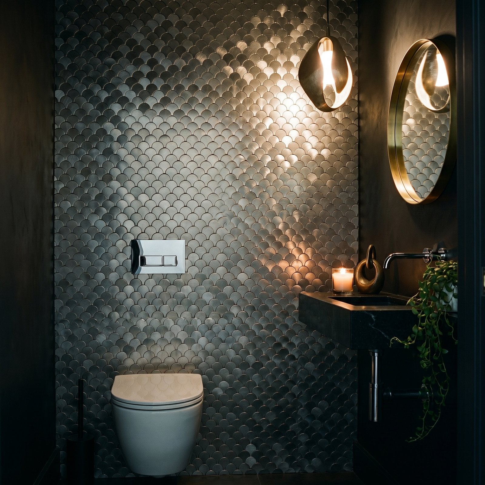 Fish Scale 3D Silver Peel & Stick Splashback | 28.8×29.8 cm | Self-Adhesive Mosaic Tile