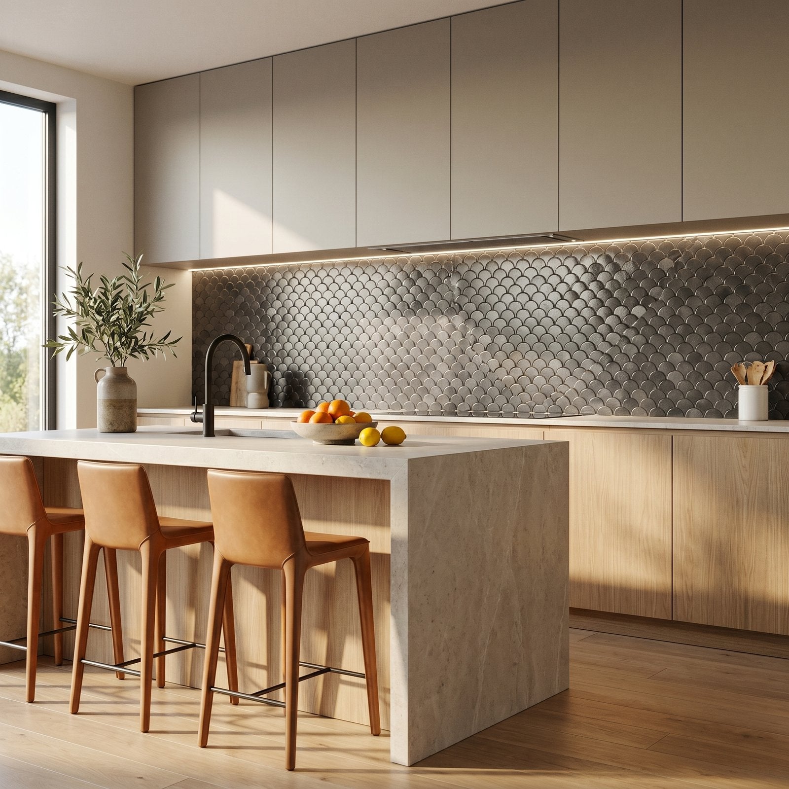 Fish Scale 3D Anthracite Peel & Stick Splashback | 28.8×29.8 cm | Self-Adhesive Mosaic Tile