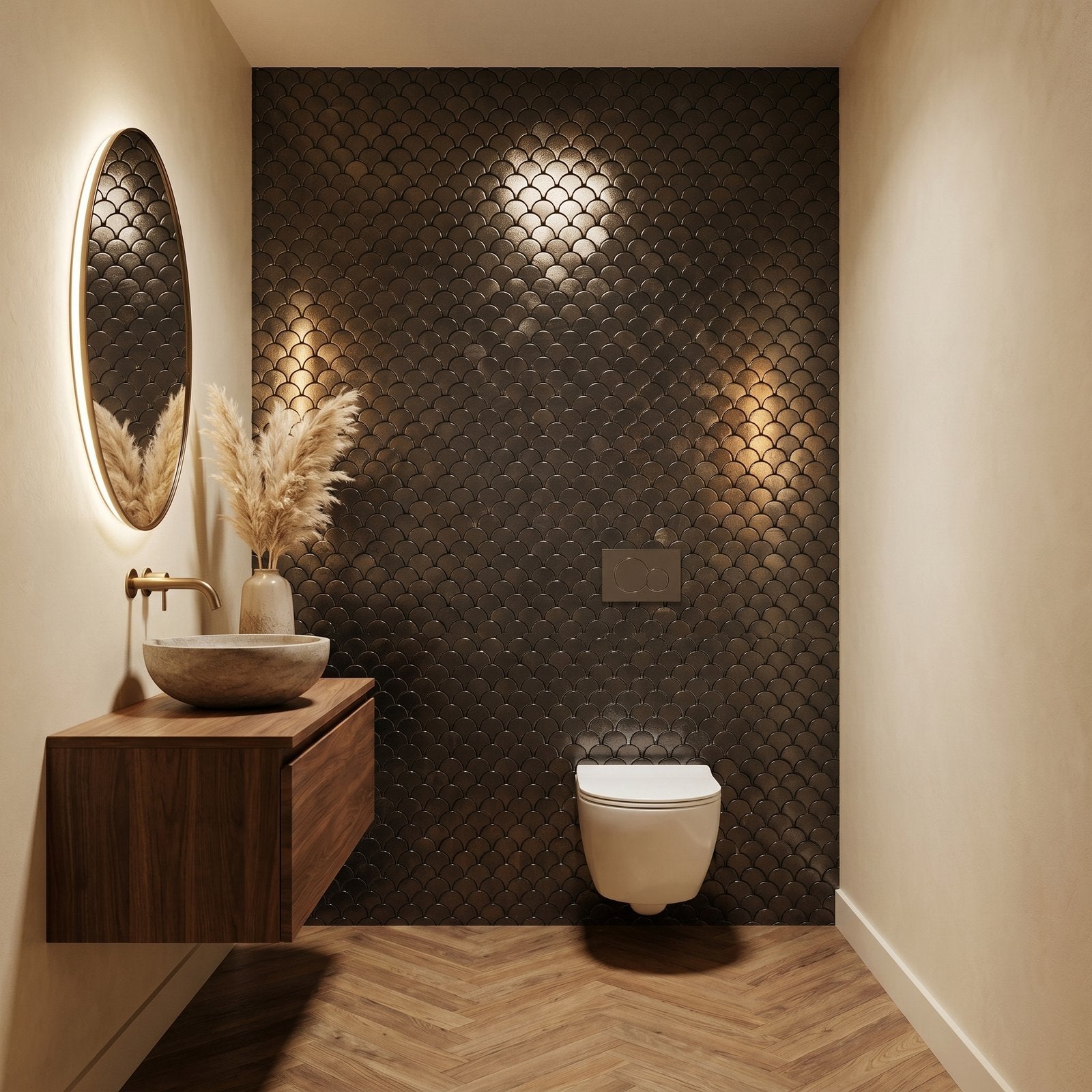 Fish Scale 3D Anthracite Peel & Stick Splashback | 28.8×29.8 cm | Self-Adhesive Mosaic Tile