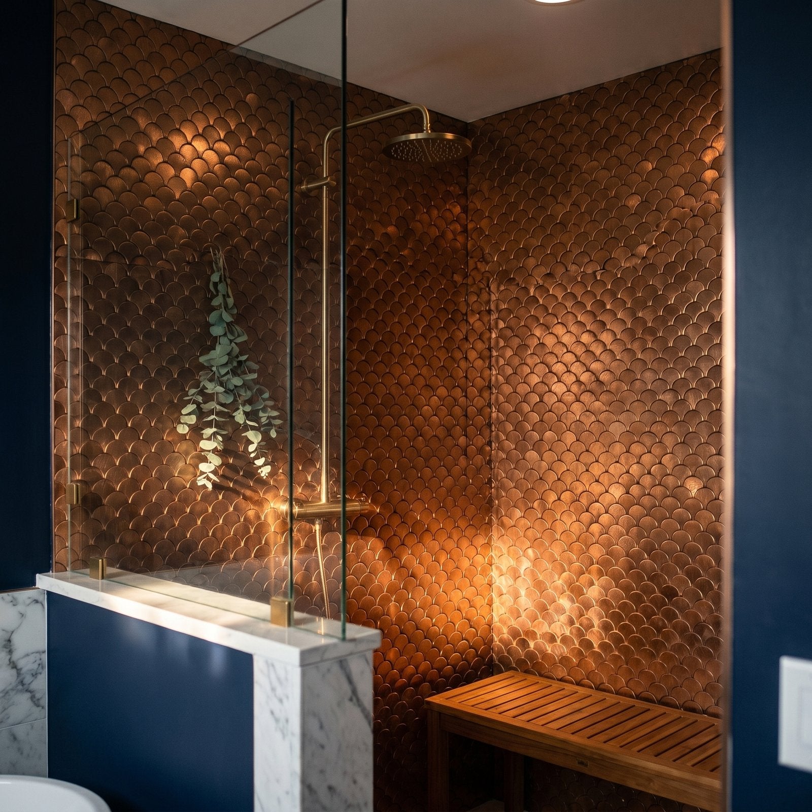 Fish Scale 3D Copper Peel & Stick Splashback | 28.8×29.8 cm | Self-Adhesive Mosaic Tile