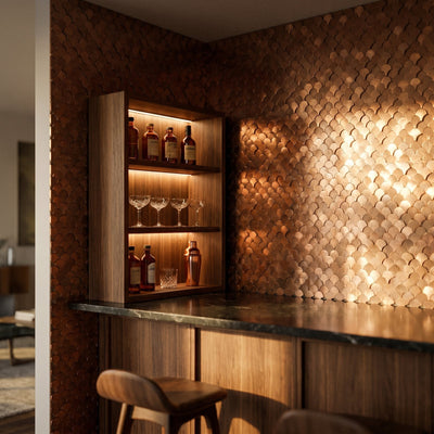 Fish Scale 3D Copper Peel & Stick Splashback | 28.8×29.8 cm | Self-Adhesive Mosaic Tile