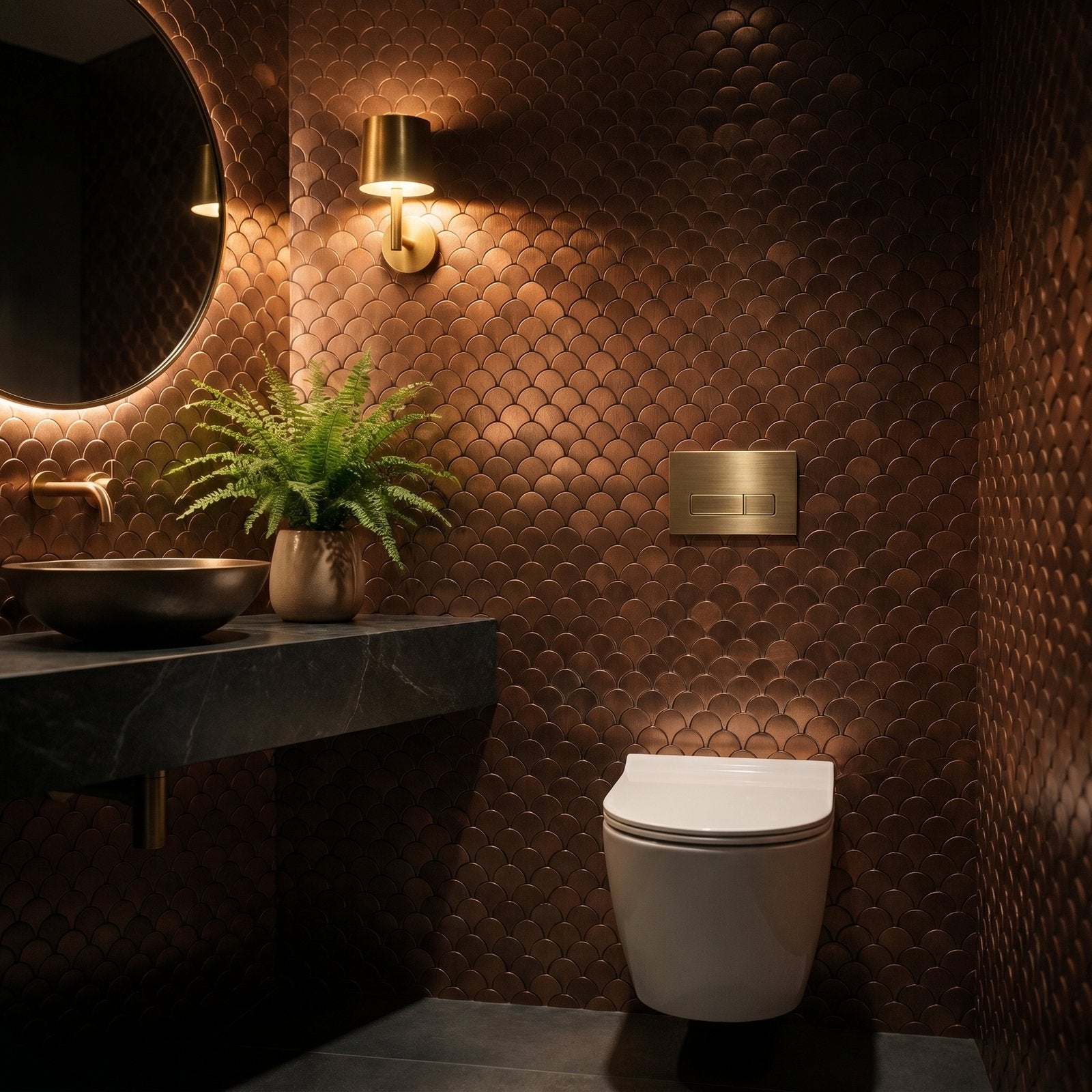Fish Scale 3D Copper Peel & Stick Splashback | 28.8×29.8 cm | Self-Adhesive Mosaic Tile