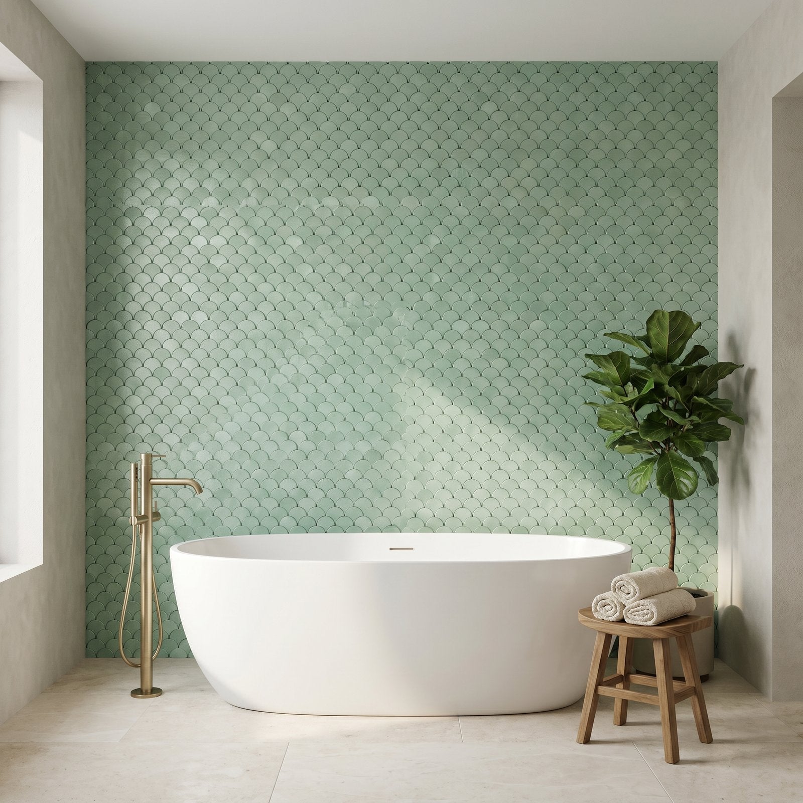 Fish Scale 3D Pastel Green Peel & Stick Splashback | 28.8×29.8 cm | Self-Adhesive Mosaic Tile