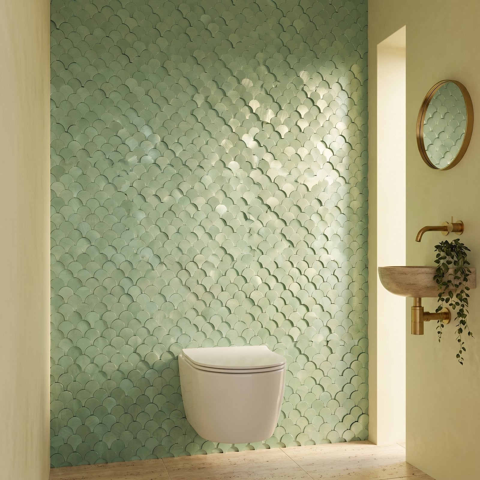 Fish Scale 3D Pastel Green Peel & Stick Splashback | 28.8×29.8 cm | Self-Adhesive Mosaic Tile
