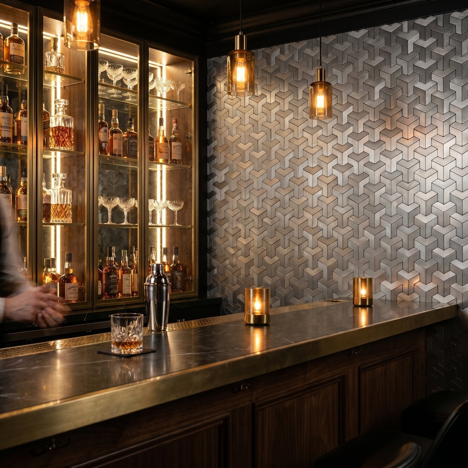 Trifold 3D Silver Peel & Stick Splashback | 30.3×28 cm | Self-Adhesive Mosaic Tile