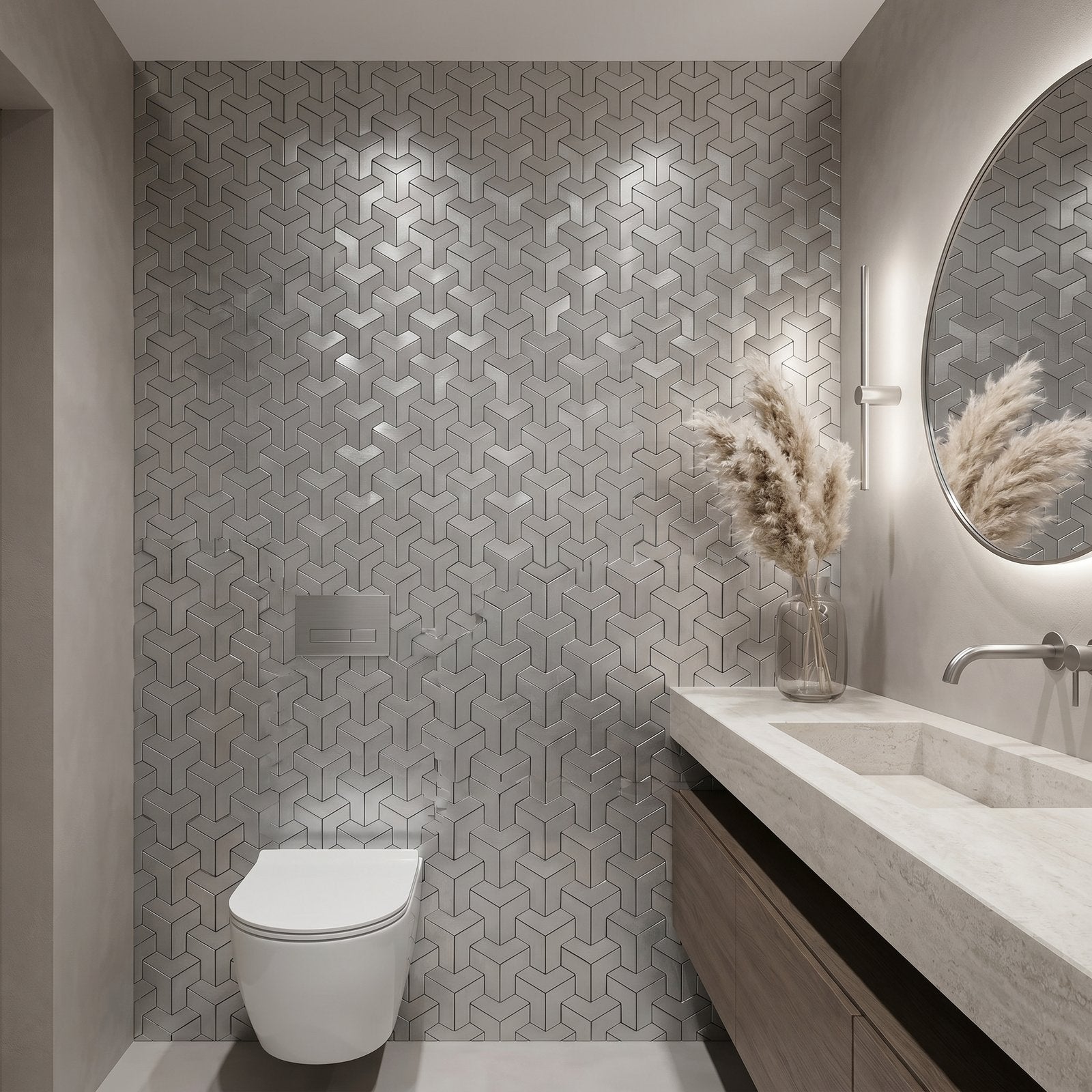 Trifold 3D Silver Peel & Stick Splashback | 30.3×28 cm | Self-Adhesive Mosaic Tile