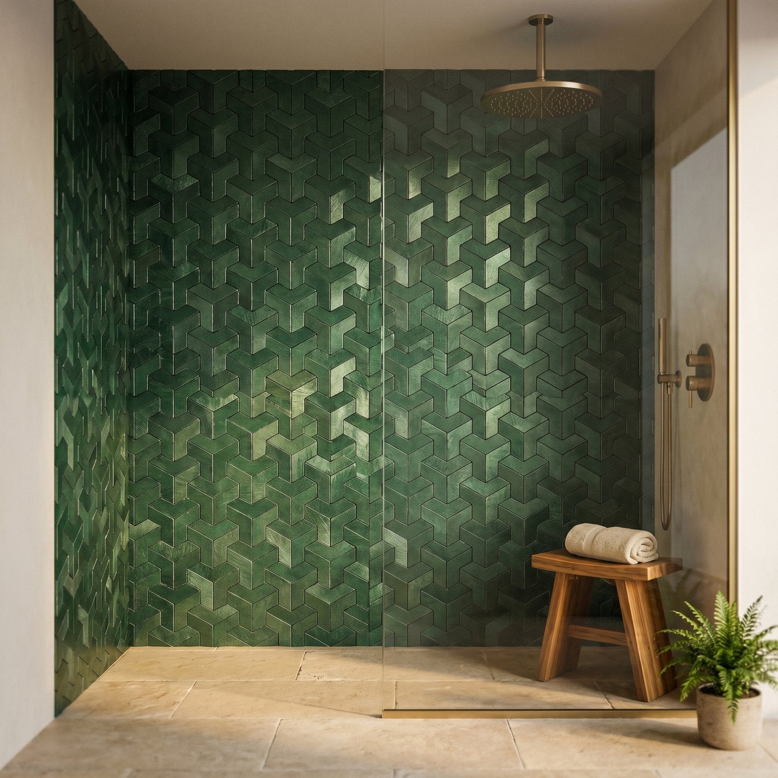 Trifold 3D Dark Green Peel & Stick Splashback | 30.3×28 cm | Self-Adhesive Mosaic Tile