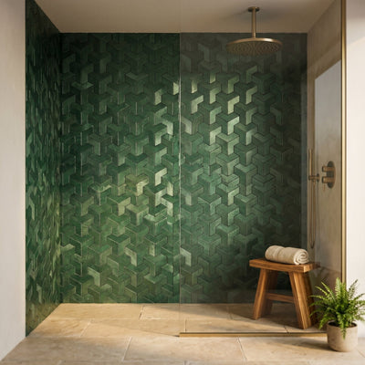 Trifold 3D Dark Green Peel & Stick Splashback | 30.3×28 cm | Self-Adhesive Mosaic Tile