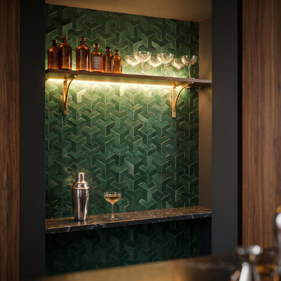 Trifold 3D Dark Green Peel & Stick Splashback | 30.3×28 cm | Self-Adhesive Mosaic Tile
