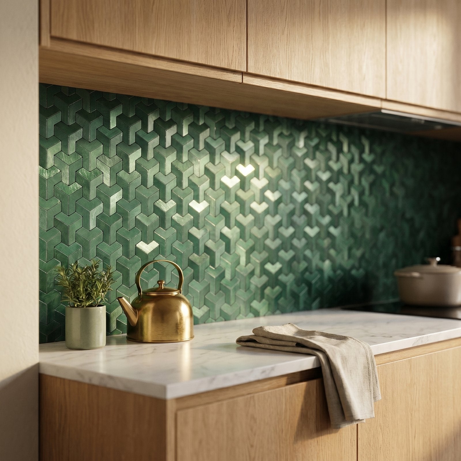 Trifold 3D Dark Green Peel & Stick Splashback | 30.3×28 cm | Self-Adhesive Mosaic Tile